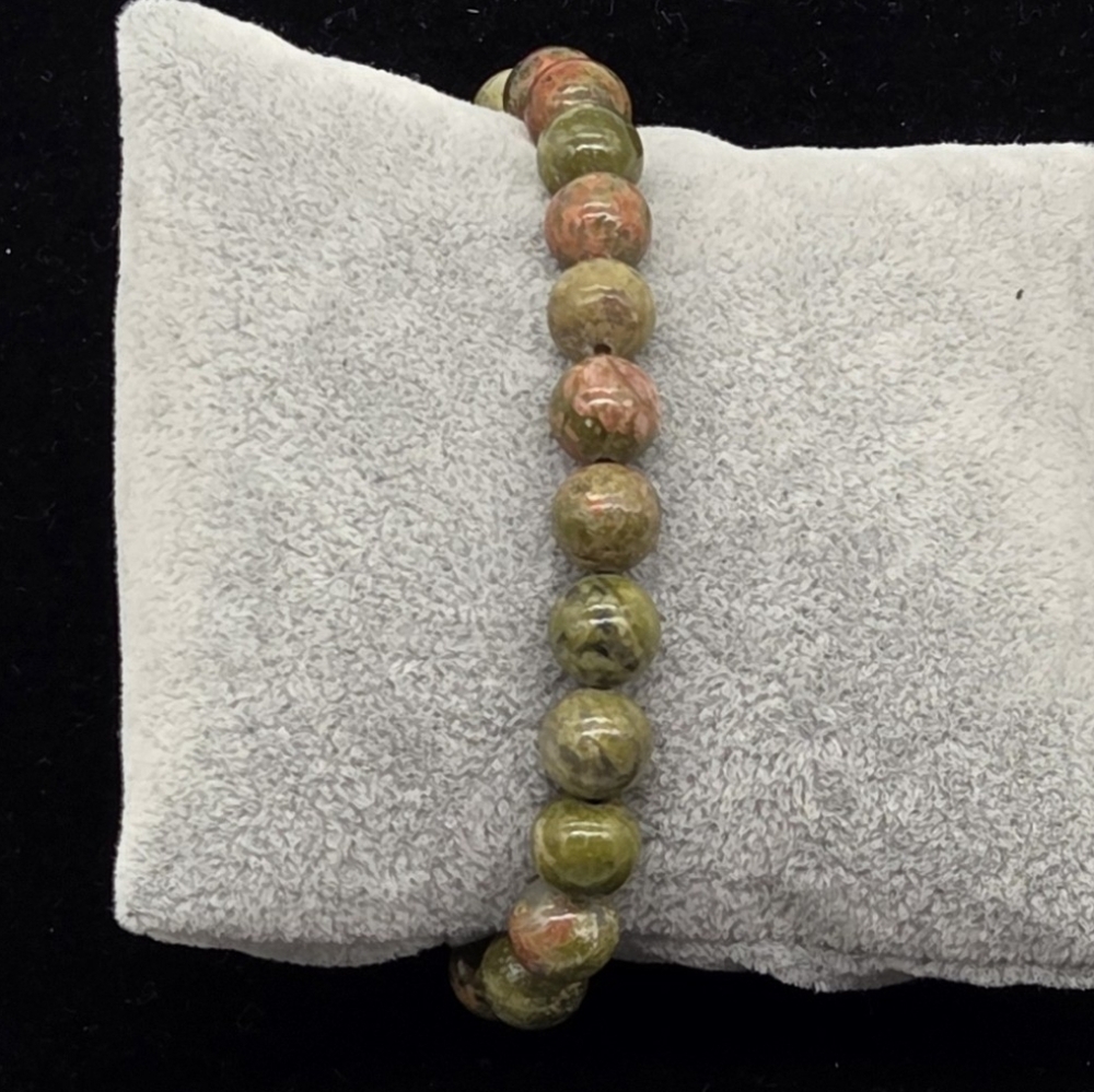 Unakite Natural Stone Beaded Stretch Bracelet